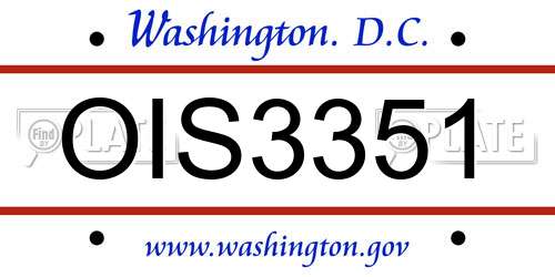 OIS3351 District Of Columbia License Plate