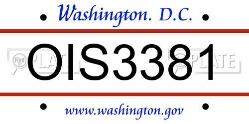 OIS3381 District Of Columbia License Plate