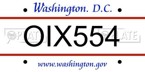 OIX554 District Of Columbia License Plate