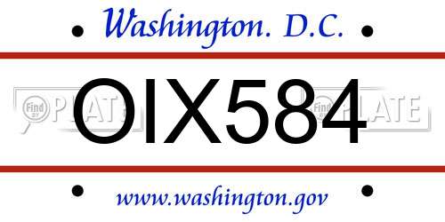 OIX584 District Of Columbia License Plate