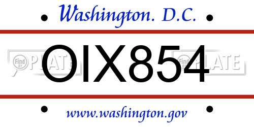 OIX854 District Of Columbia License Plate