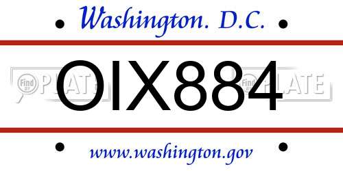 OIX884 District Of Columbia License Plate