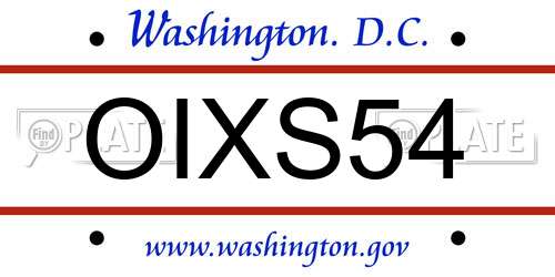 OIXS54 District Of Columbia License Plate