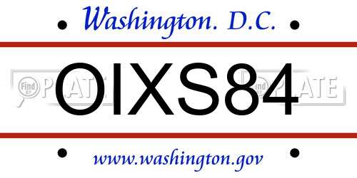 OIXS84 District Of Columbia License Plate