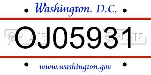 OJ05931 District Of Columbia License Plate