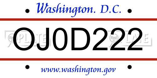 OJ0D222 District Of Columbia License Plate
