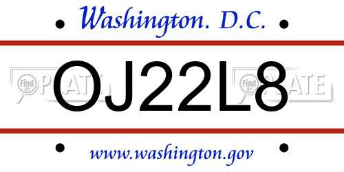 OJ22L8 District Of Columbia License Plate
