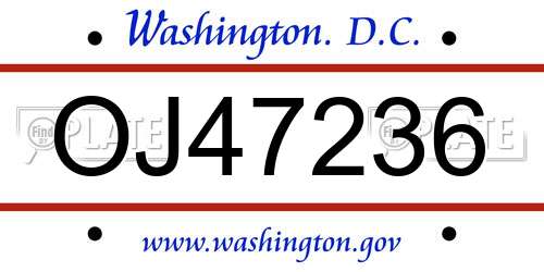 OJ47236 District Of Columbia License Plate