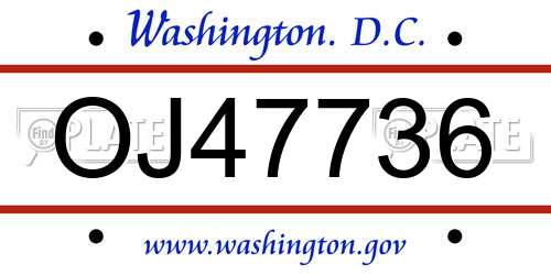 OJ47736 District Of Columbia License Plate