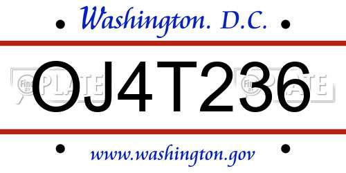 OJ4T236 District Of Columbia License Plate