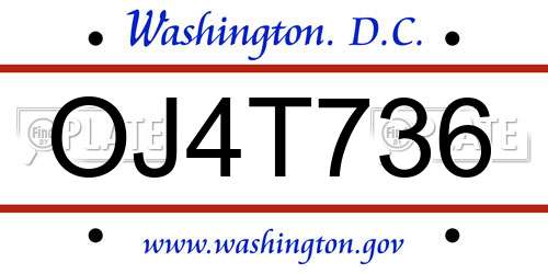 OJ4T736 District Of Columbia License Plate