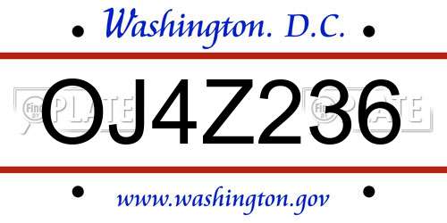 OJ4Z236 District Of Columbia License Plate
