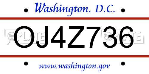 OJ4Z736 District Of Columbia License Plate