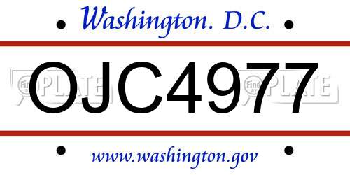 OJC4977 District Of Columbia License Plate