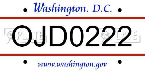 OJD0222 District Of Columbia License Plate