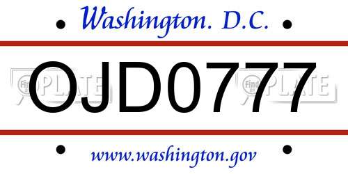 OJD0777 District Of Columbia License Plate
