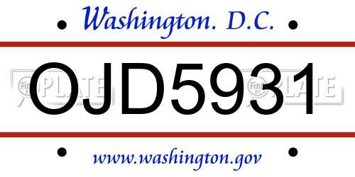 OJD5931 District Of Columbia License Plate
