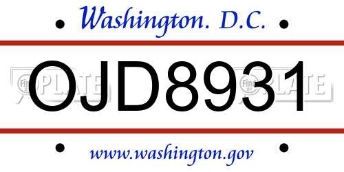 OJD8931 District Of Columbia License Plate