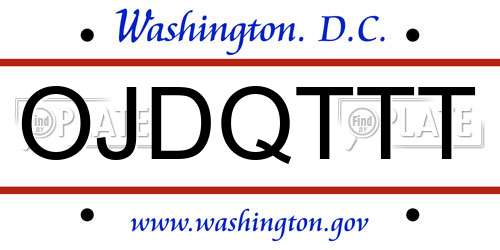 OJDQTTT District Of Columbia License Plate