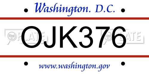 OJK376 District Of Columbia License Plate