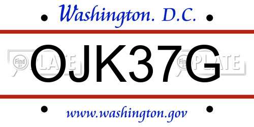 OJK37G District Of Columbia License Plate