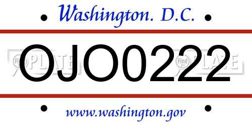 OJO0222 District Of Columbia License Plate