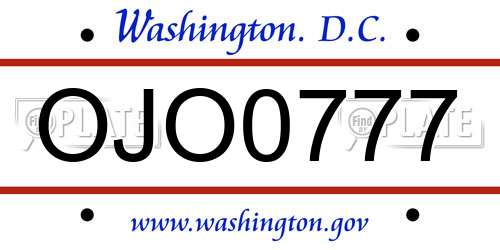 OJO0777 District Of Columbia License Plate