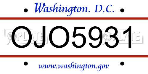 OJO5931 District Of Columbia License Plate