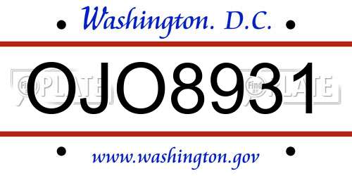 OJO8931 District Of Columbia License Plate