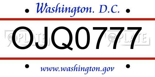 OJQ0777 District Of Columbia License Plate