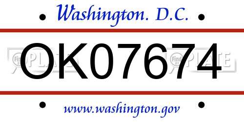 OK07674 District Of Columbia License Plate