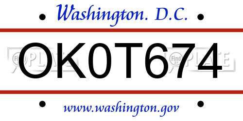 OK0T674 District Of Columbia License Plate