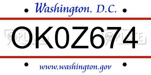 OK0Z674 District Of Columbia License Plate