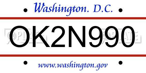 OK2N990 District Of Columbia License Plate