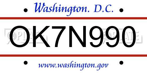 OK7N990 District Of Columbia License Plate