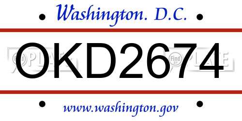 OKD2674 District Of Columbia License Plate