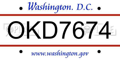 OKD7674 District Of Columbia License Plate