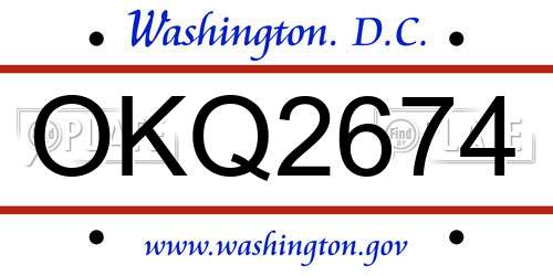 OKQ2674 District Of Columbia License Plate