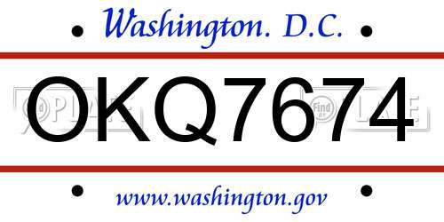 OKQ7674 District Of Columbia License Plate