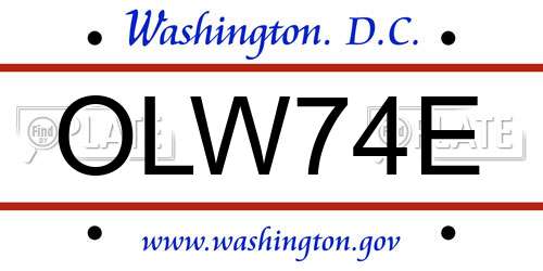 OLW74E District Of Columbia License Plate