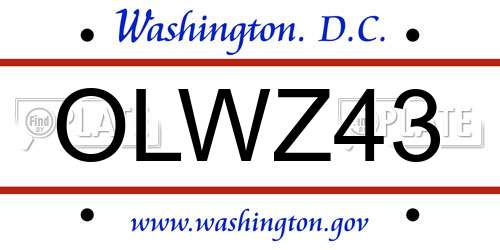 OLWZ43 District Of Columbia License Plate