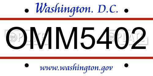 OMM5402 District Of Columbia License Plate