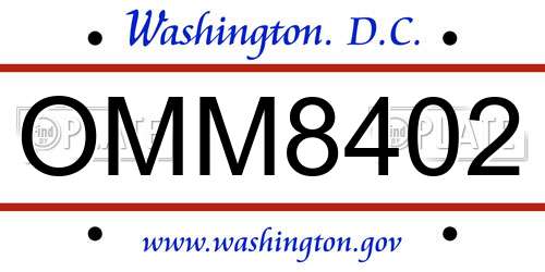 OMM8402 District Of Columbia License Plate