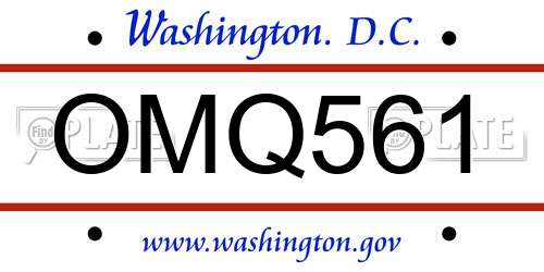 OMQ561 District Of Columbia License Plate