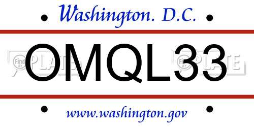 OMQL33 District Of Columbia License Plate