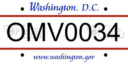 OMV0034 District Of Columbia License Plate