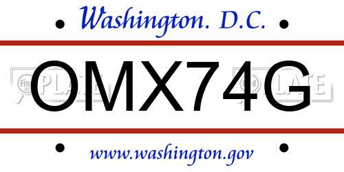 OMX74G District Of Columbia License Plate