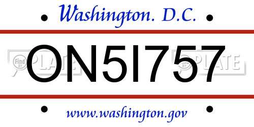 ON5I757 District Of Columbia License Plate