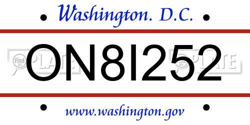ON8I252 District Of Columbia License Plate