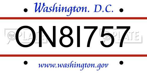 ON8I757 District Of Columbia License Plate